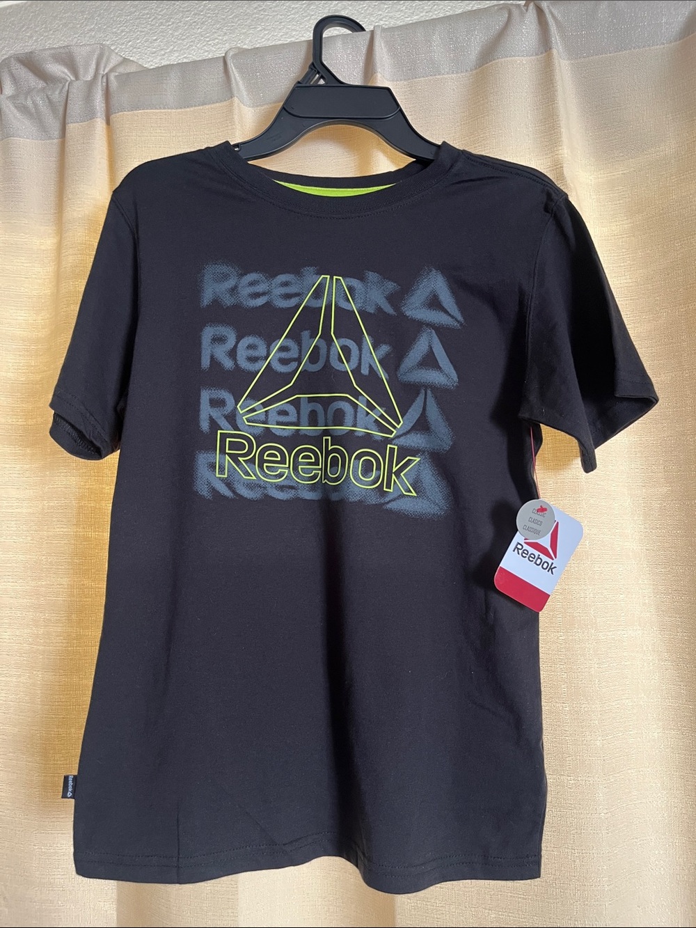 Boys Reebok Black Short-Sleeve Logo Tee with Neon Accent